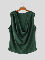Men's Avant-Garde High Street Deep Cowl Neck Hooded Crinkle Tank SKUL75606
