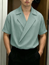 Men's Solid Color Textured Casual Short Sleeve Shirt SKUL63845