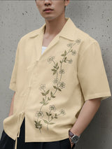 Men's Floral Embroidery Short Sleeve Shirt SKUL38936