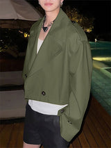 Men's Solid Color Cropped Casual Long Sleeve Jacket SKUL25781