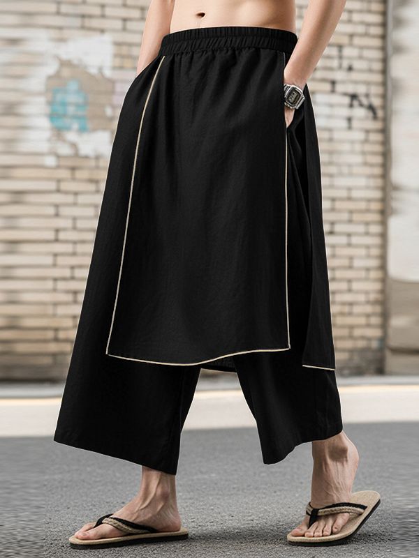 Men's Faux Two Piece Patchwork Loose Pant SKUL51978