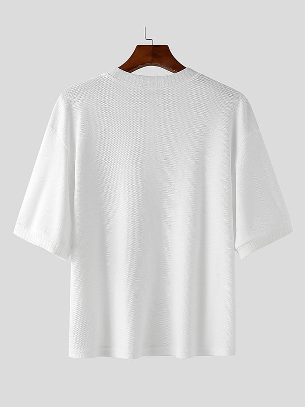 Mens Solid Color Hollow Short-Sleeve T-Shirt SKUL03119