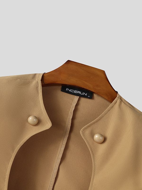 Men's Cut Out Design Metal Buckle Cropped Long Sleeve Blazer SKUL48622