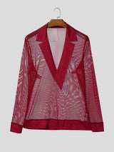 Men's Sheer Mesh V Neck Long Sleeve T-shirt SKUL54086