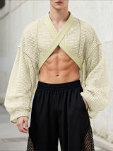 Men's Hollow Mesh Cropped Long Sleeve T-shirt SKUL46551