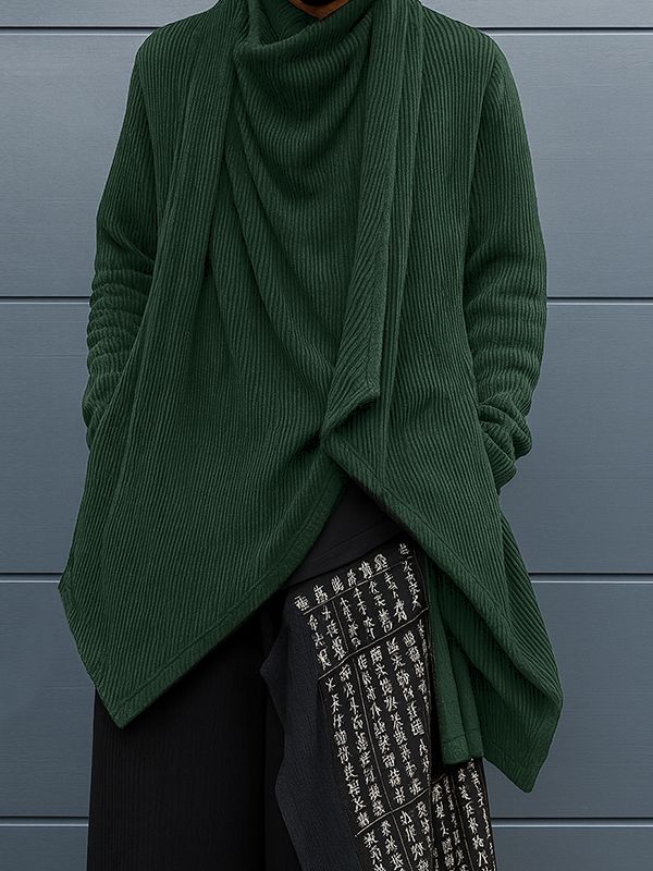 Men's Solid Ribbed Stacked Collar Long Sleeve Shirt SKUL32959