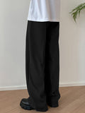 Mens Solid Pleated Double Waist Straight Pants SKUK09273