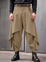 Men's Avant-Garde Darkwear Urban Street Asymmetric Skirt Overlay Drop-Crotch Pant SKUL84575