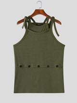 Men's Avant-Garde Multi-Strap Tie Shoulder Button Decor Fit Ribbed Tank SKUL74520