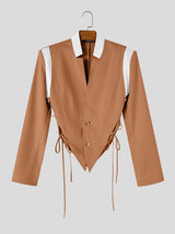 Men's Avant-Garde Deconstructed Stage Runway Side Cutout Strappy Tie Pointed Hem Blazer SKUL85227