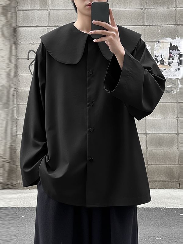 Men's Solid Color Lapel Long Sleeve Shirt SKUL45127