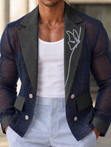 [Pre-order] Men's Vacation Resort Beach Party Butterfly Embroidered Sheer Mesh Contrast Lapel Blazer SKUL89036