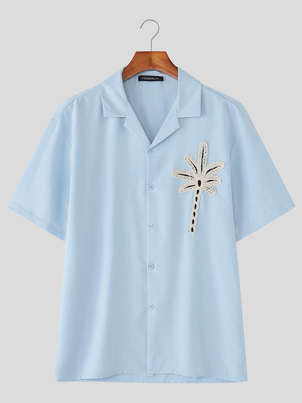 Mens Coconut Tree Embroidered Short Sleeve Shirt SKUL17878