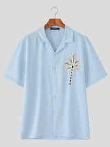 Mens Coconut Tree Embroidered Short Sleeve Shirt SKUL17878