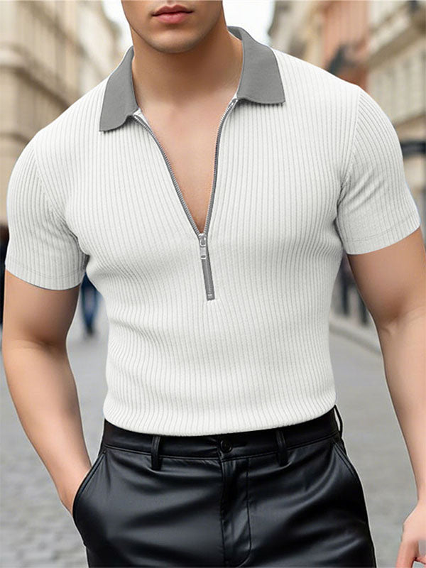 Men's Casual Textured Contrast Color Short Sleeve Shirt SKUL46318