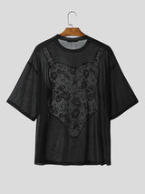 Mens Lace Patchwork Casual Short Sleeve T-Shirt SKUL13907
