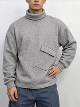 Men's Japanese Workwear City Walk Asymmetric Flap Cargo Pocket Mock Neck Sweatshirt SKUL85950