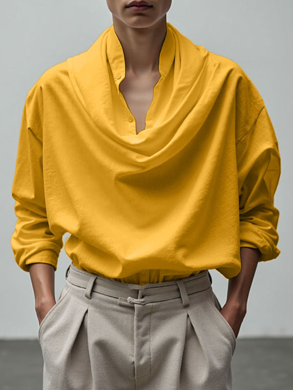 Men's Solid Color Cowl Neck Long Sleeve Shirt SKUL28173