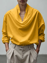 Men's Solid Color Cowl Neck Long Sleeve Shirt SKUL28173