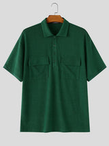 Men's Japanese Cityboy Aesthetic Dual Utility Chest Pocket Knit Polo Shirt SKUL72596