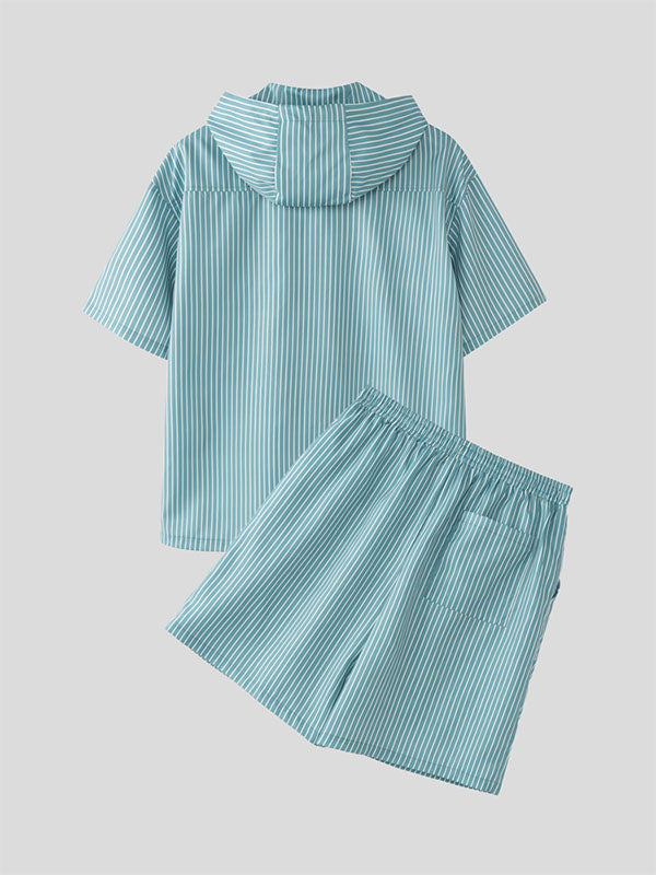 Mens Striped Hooded Casual Two Pieces Outfit SKUL17852