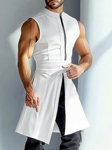 Mens Solid Color Long Hem Zipper Sleeveless Tank SKUL06341