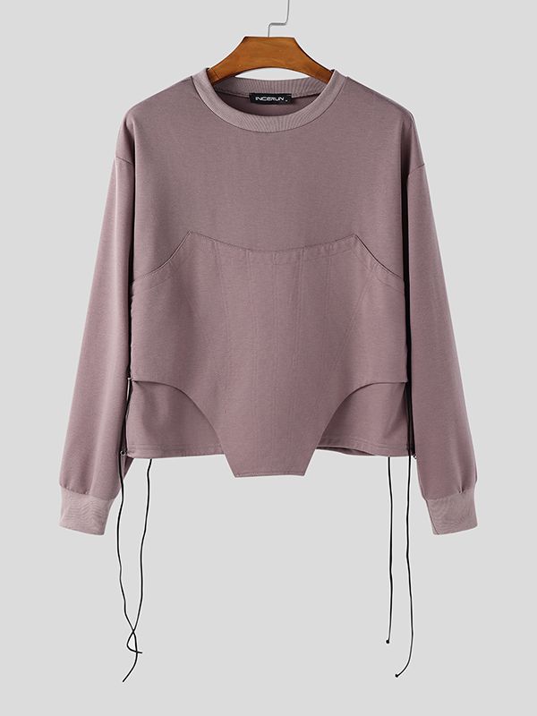 Men's Solid Color Crew Neck Long Sleeve Hoodie SKUL43697