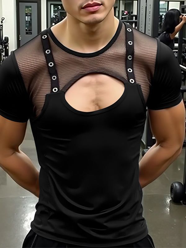 Mens Sheer Mesh Cut-Out Short Sleeve T-Shirt SKUL05504 – INCERUNMEN