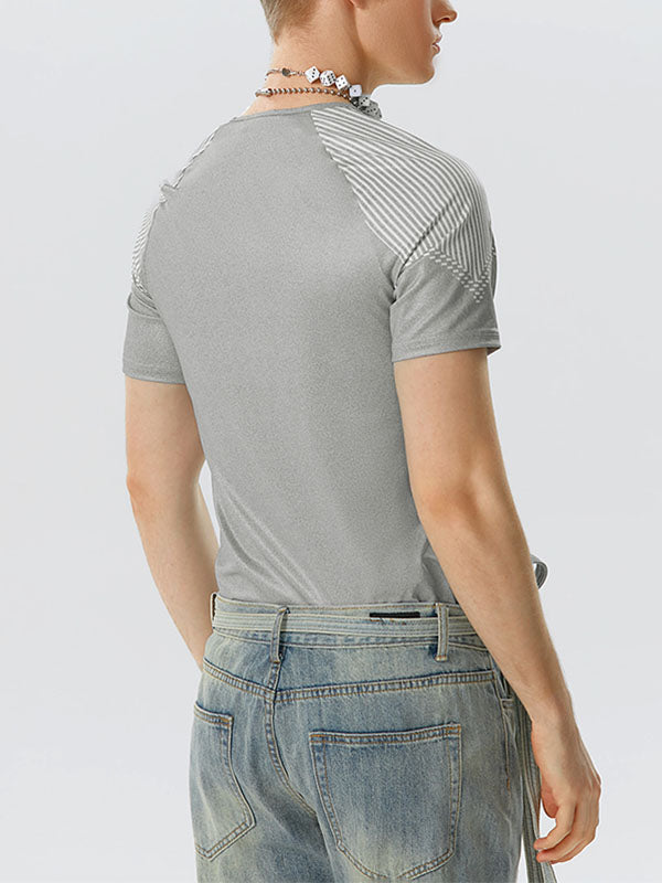 Mens Geometric Striped Print Raglan Sleeve T-Shirt SKUK11286
