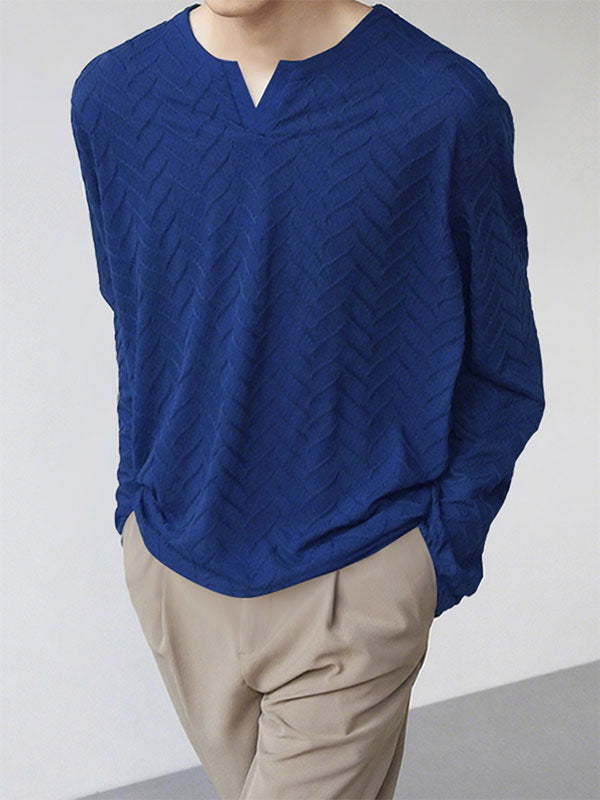 Men's Solid Textured Long Sleeve T-Shirt SKUL29586