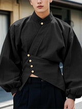 Mens Simple Irregular Hem Long Sleeve Shirt SKUK98804