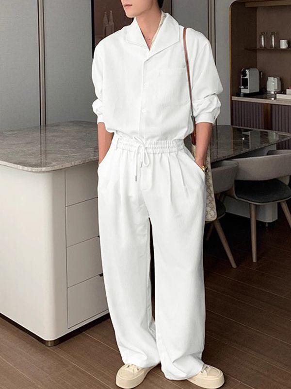 Men's Solid Texture Casual Two Pieces Outfit SKUL30432