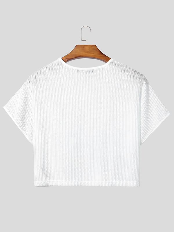Men's Clubwear Sheer Chevron Mesh Ultra-Cropped T-shirt SKUL68393