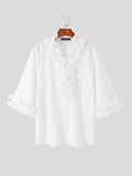 Mens Ruffle Trim Texture 3/4 Sleeve Shirt SKUK48118
