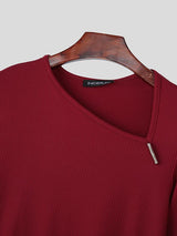 Men's Asymmetric Shoulder Design Textured Long Sleeve T-shirt SKUL43663