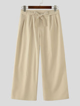 Men's Elegant Minimalist Tie Waist Pleated Draped Wide Leg Pant SKUL68483