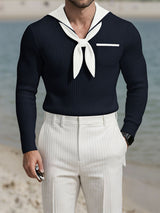 Men's Colorblock Sailor Collar Long Sleeve T-Shirt SKUL31912