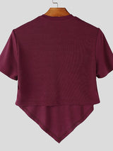 Men's Solid Color Knit Frog Button Short Sleeve T-shirt SKUL58738