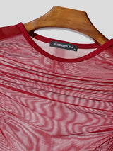 Men's Sexy Clubwear Mesh Sheer Striated Hollow Out Short Sleeve T-shirt SKUL63639