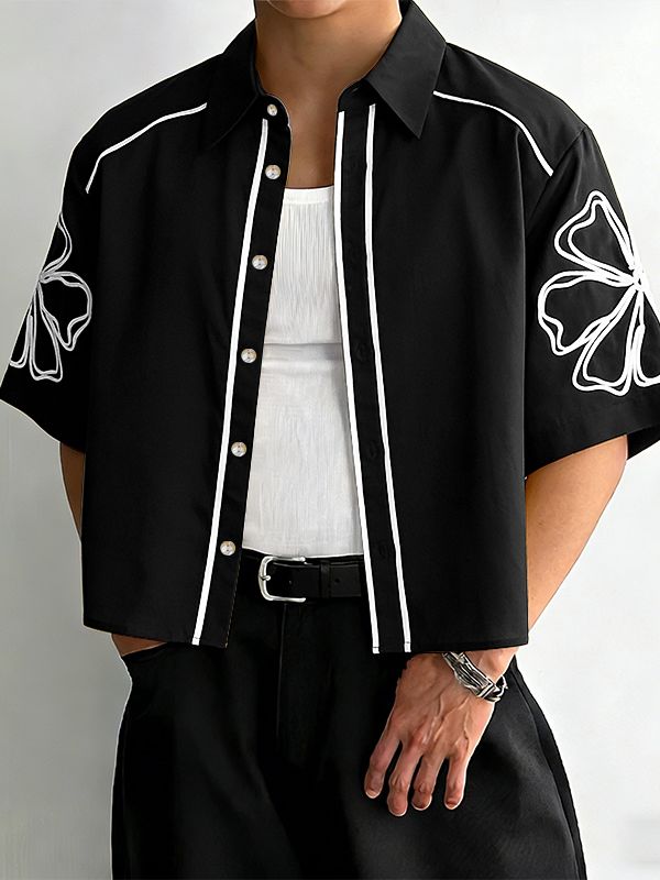 Men's Modern Graphic Line-Art Flower Cropped Shirt SKUL52630