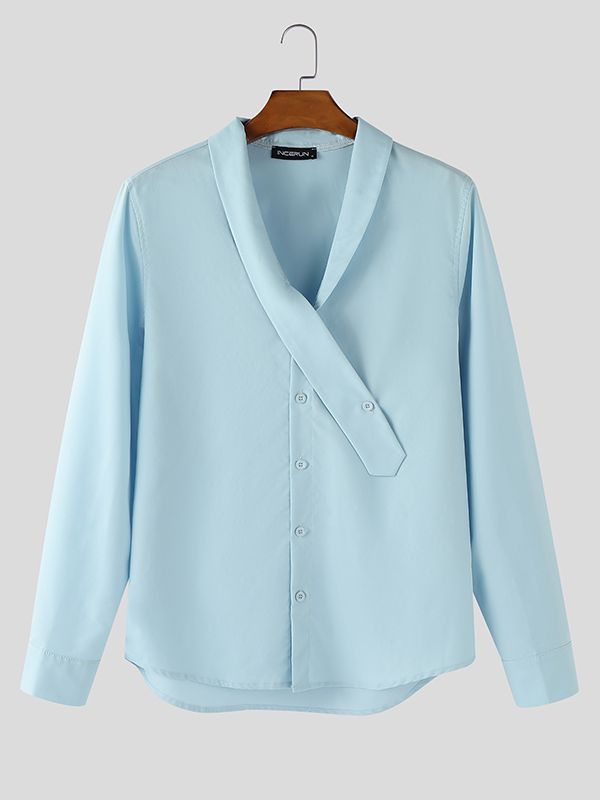 Men's Solid Color Button Long Sleeve Shirt SKUL43544