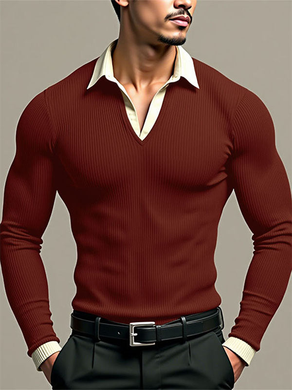 Men's Solid Color Textured Long Sleeve Shirt SKUL28426