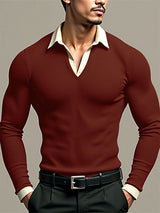 Men's Solid Color Textured Long Sleeve Shirt SKUL28426