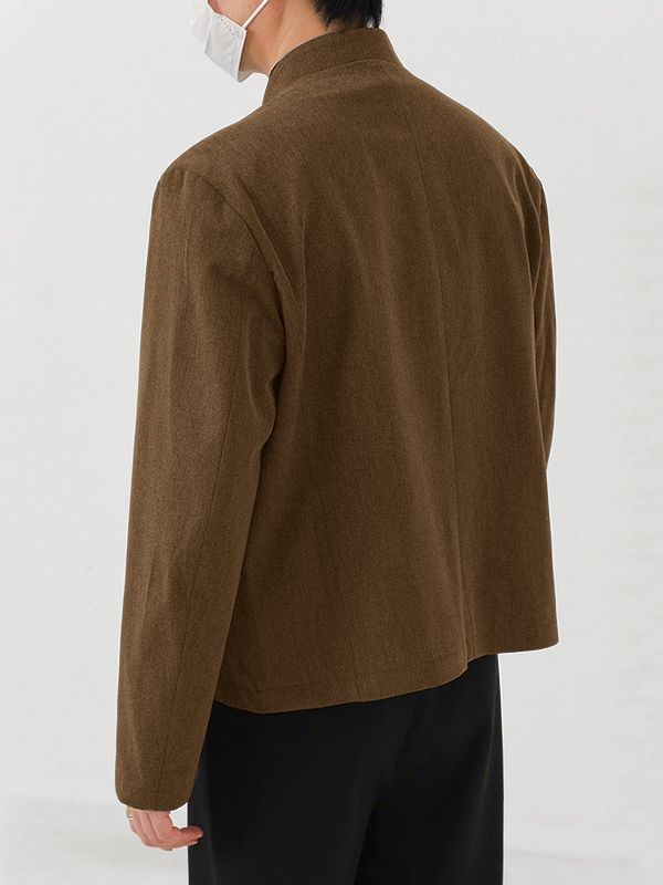 Men's Solid Color Stand Collar Long Sleeve Blazer SKUL43819