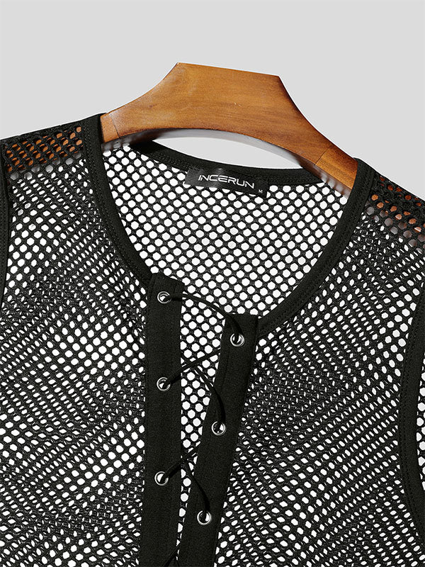 Mens Sheer Mesh Drawstring Tie Tank SKUL16678