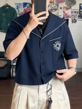 Men's Vintage Sailor Collar Daisy Print Piped Cropped Boxy Shirt SKUL57710