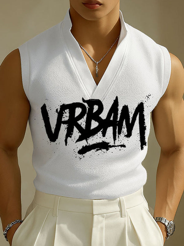 Mens Letter Print Textured Casual Tank SKUL12860