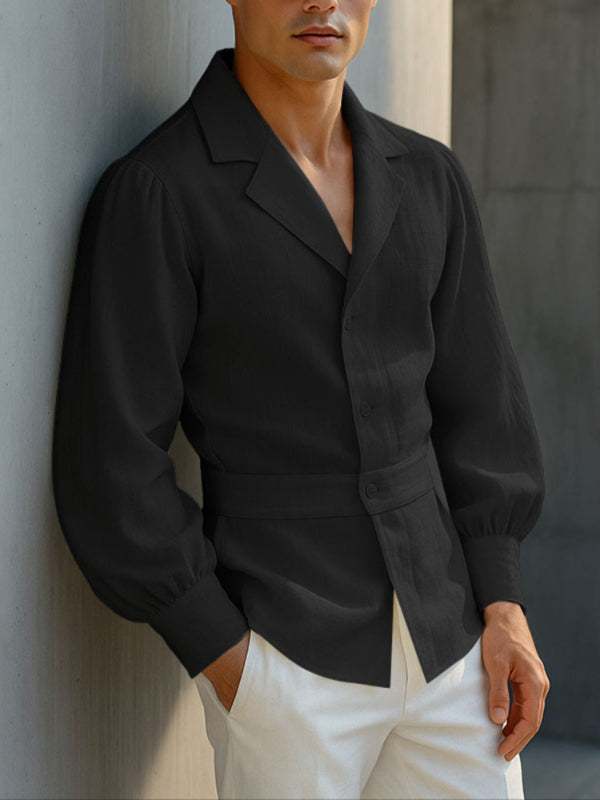 Men's Solid Color Cotton Linen Long Sleeve Shirt SKUL28105