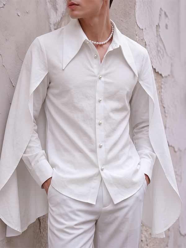 Men's Avant-Garde Party Back Drape Cloak Cape Exaggerated Big Point Collar Long Sleeve Shirt SKUL83132