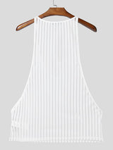 Men's Sexy Sheer Vertical Stripe Low Cut Open Side Tank SKUL54612